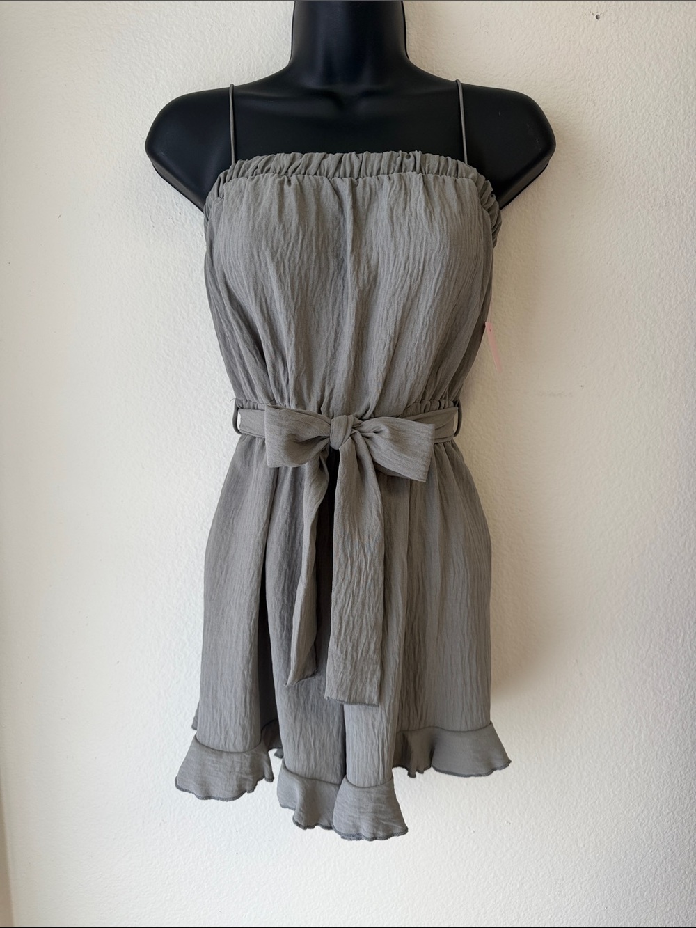 Strapless Gray Tie-Waist Romper
